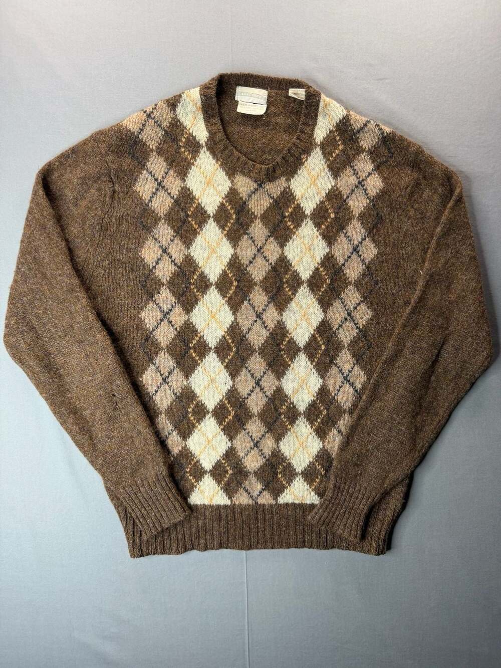 Vintage 80’s Wool Knit Sweater XL Brown Bullock’s Scotland Crewneck Pullover